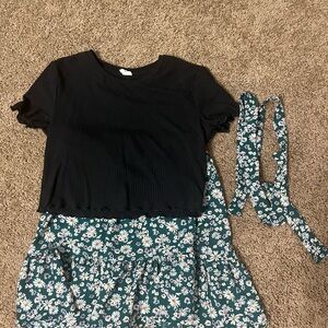 Black Top with Floral Skirt Set